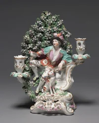 Candelabro con pastore e cane, Derby Porcelain Factory (Chelsea-Derby Period), c.1775
