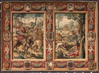 Mesi di maggio e giugno: caccia e tosatura delle pecore. Arazzo delle manifatture di Mortlake. XVII secolo Genova, Musei di Strada Nuova