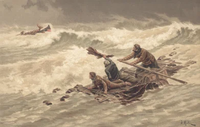 Marinai aggrappati ai rottami in mare
