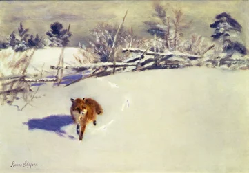 Una volpe nella neve (olio su tela)