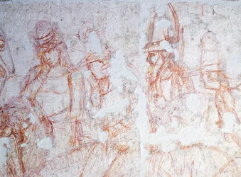 Figure di cavalieri, dettaglio da Trionfo della Morte