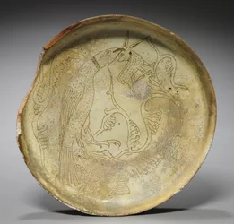 Piatto profondo con falco, coniglio e fogliame, 1100s