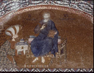Il donatore Teodoro Metochites presenta la sua chiesa a Cristo (Mosaico del 1310-1320)