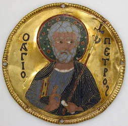 Medaglione con San Pietro da una cornice di icona, c.1100 (oro, argento e smalto cloisonné)