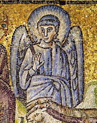 Angelo con aureola e braccio destro alzato, VI secolo (mosaico)