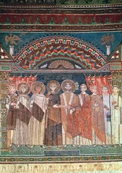 Costantino IV (654-85) concede privilegi al vescovo Reparato per la chiesa di Ravenna, 671-77 (mosaico)