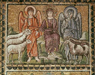 Gesù separa le pecore dalle capre (dettaglio di mosaici, VI secolo)