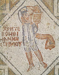 Dettaglio di pavimentazione con un muratore, mosaico