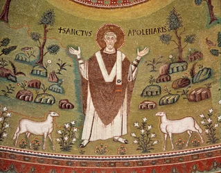 Ritratto di Apollinare di Ravenna, primo vescovo di Ravenna e Classe (dettaglio del mosaico, VI secolo)