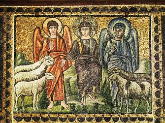 Il Buon Pastore e due angeli, VI secolo (mosaico)