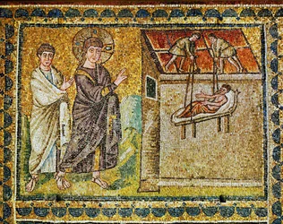 Il paralitico calato dal tetto, Gesù e un apostolo, VI secolo (mosaico)