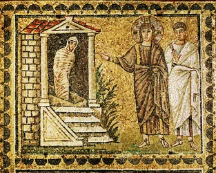 La risurrezione di Lazzaro dai morti, Gesù e un apostolo, VI secolo (mosaico)