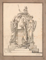 Un busto (Fr. VI?) incoronato da tre donne con stemmi