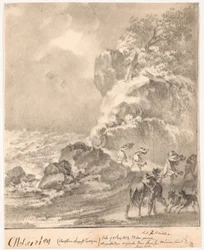 Costa rocciosa con figure nella tempesta