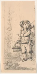 Bambino con cesto di fiori. Tagliato