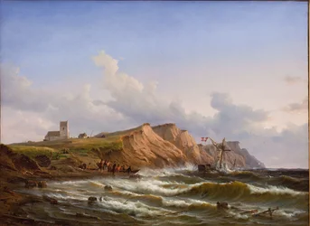 Naufragio dopo una tempesta sulla costa occidentale dello Jutland vicino alla chiesa di Ferring