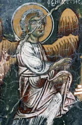Angelo, dettaglio della volta dipinta della chiesa di Agios Georgios, Mourne, Creta, Grecia (foto)