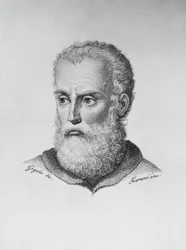Ritratto di Annibale Caro (1507-1566), scrittore e poeta italiano, incisione di Ado Fioroni (attivo 1812-1833) da un disegno di Giovanni Battista Gigola (1767-1841)