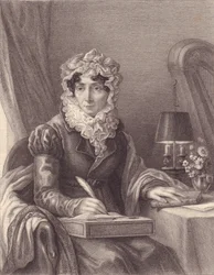 Ritratto della scrittrice francese Stephanie-Felicite Ducrest de Saint Aubin, Madame de Genlis (1746-1830), incisione