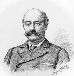 Ritratto di Sir Charles Hubert Hastings Parry, compositore inglese, insegnante e storico della musica, incisione da un disegno di Dorofield Hardy