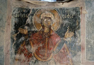 Santo, pareti affrescate nella chiesa di Agios Georgios, Komitades, Creta, Grecia (foto)