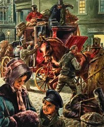 Una carrozza postale trainata da cavalli