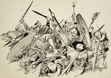 Galli contro Romani (gouache su carta)