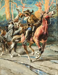 The Exploits of a Highwayman (gouache on paper) Dopo ogni rapina, William Page sembrava essere in grado di cavarsela da solo, fino alla successiva fuga rocambolesca; il suo successo fu interrotto da un tentativo di rapina sulla Great North Road;