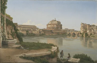 Una vista attraverso il Tevere da Trastevere verso Castel S. Angelo