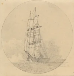 Una brigantina a vela vista di fronte