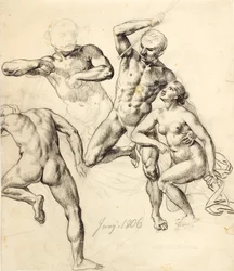 Studi di figure - tre uomini e una donna