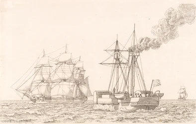 Battello a vapore e nave a vela