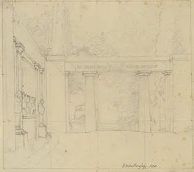 Parte del giardino di Villa Borghese con Porta Egiziana, Roma