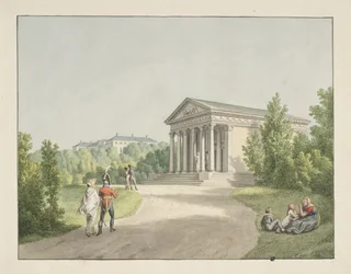 Prospetto dal giardino di Frederiksberg presso il castello e il Tempio di Apis