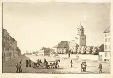 Vista su Sankt Annæ plads con la chiesa della guarnigione