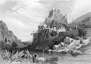 Rovine a Ettaia, si dice causate da un combattimento tra Krishna e Kali, incise da E. Finden, da 