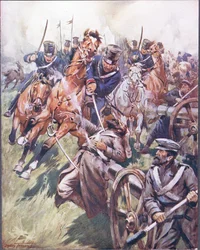 Cosacco e russo colpiti dal colpo di sciabola, illustrazione da 