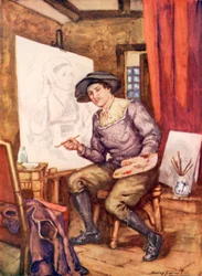 Hans Holbein al lavoro nel suo studio