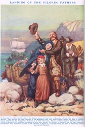 Sbarco dei Padri Pellegrini, illustrazione da 