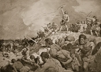 La battaglia di Mons Badonicus, c.500 d.C., illustrazione da 