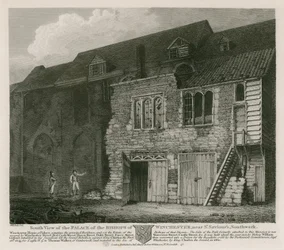 Vista Sud del Palazzo dei Vescovi di Winchester, vicino a St Saviour