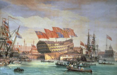 Il varo della HMS "Trafalgar" a Chatham, luglio 1820