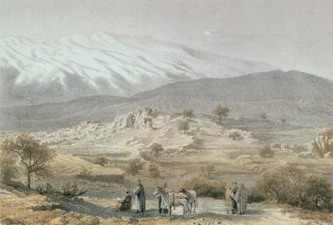 Monte Hermon. Incisione di Schacher - Steinkopk J.F. Editore