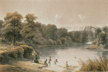 Fiume Giordano. Incisione di Schacher - Steinkopk J.F. Editore
