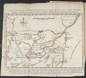 Carta del territorio delle Cinque Nazioni, appartenente alla Provincia di New York, e dei laghi presso i quali vivono le nazioni degli Indiani lontani, con parte del Canada