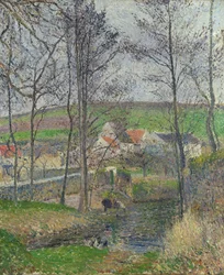 Le rive della Viosne a Osny con tempo grigio, inverno