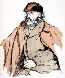 Ritratto illustrato di Paul Cezanne (1839 - 1906), artista francese e pittore post-impressionista. (incisione)