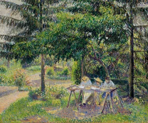 Bambini a tavola nel giardino a Eragny