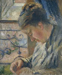 Mme Pissarro che cuce accanto a una finestra, c1877