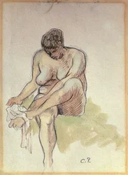 Donna Nuda che si Asciuga il Piede Sinistro